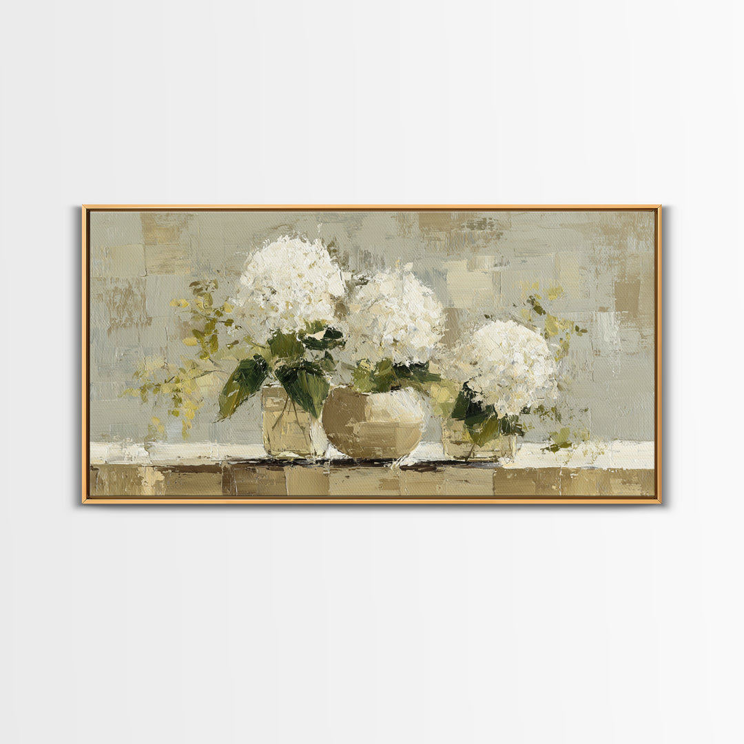 Sunlit Hydrangeas on a Windowsill Canvas Print, Bed and Breakfast Art, Decor, Living Room Decor, Fine Art, Dopamine Decor, BAB-2x1-54