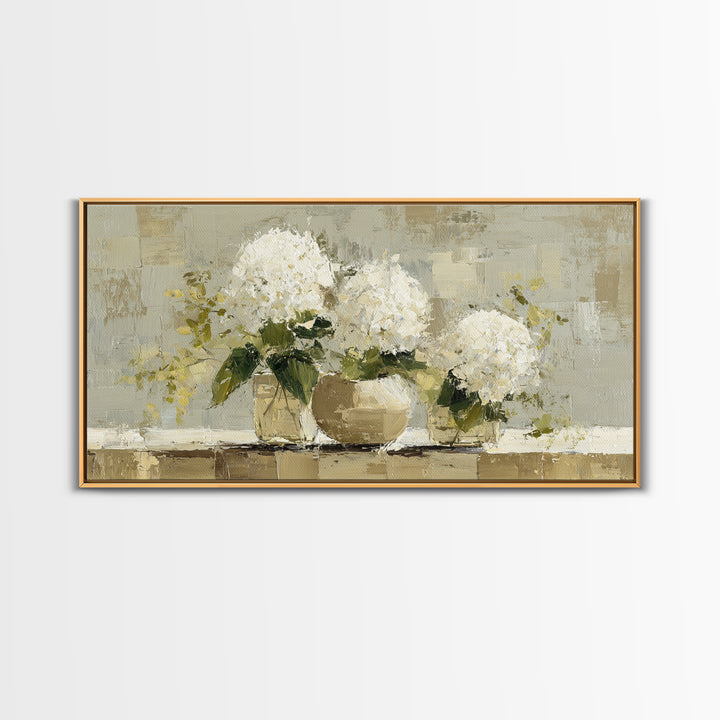 Sunlit Hydrangeas on a Windowsill Canvas Print, Bed and Breakfast Art, Decor, Living Room Decor, Fine Art, Dopamine Decor, BAB-2x1-54