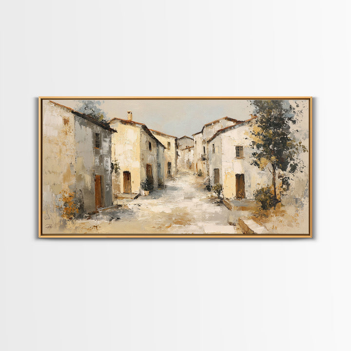 Soft Watercolor Village Street at Dawn Canvas Print, Bed and Breakfast Art, Printable Art, Living Room Decor, Fine Art, BAB-2x1-73