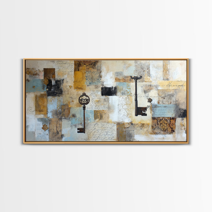 Antique Key and Handwritten Letter Arrangement Without Canvas Print, Bed and Breakfast Art, Farmhouse Decor, Living Room Decor, BAB-2x1-77