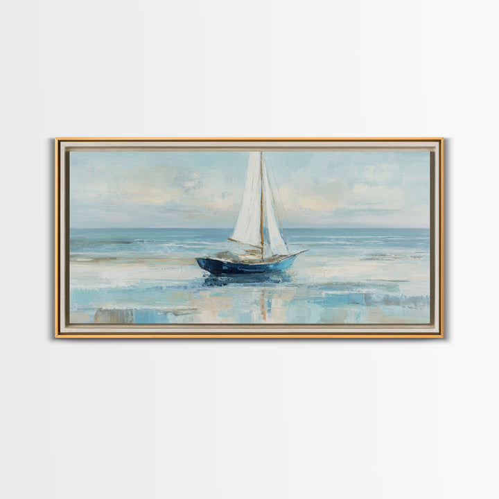 Coastal Inn Sailboat at Sunrise Framed Canvas Print, Bed and Breakfast Art, Dopamine Decor, Living Room Decor, Fine Art, BAB-2x1-85
