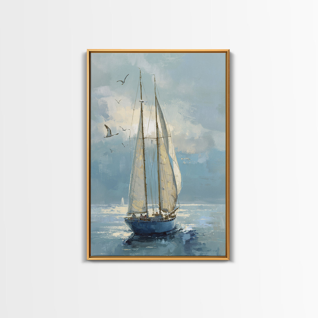 Coastal Inn Sailboat at Sunrise Framed Canvas Print, Bed and Breakfast Art, Printable, Living Room Decor, Fine Art, BAB-2x3-1