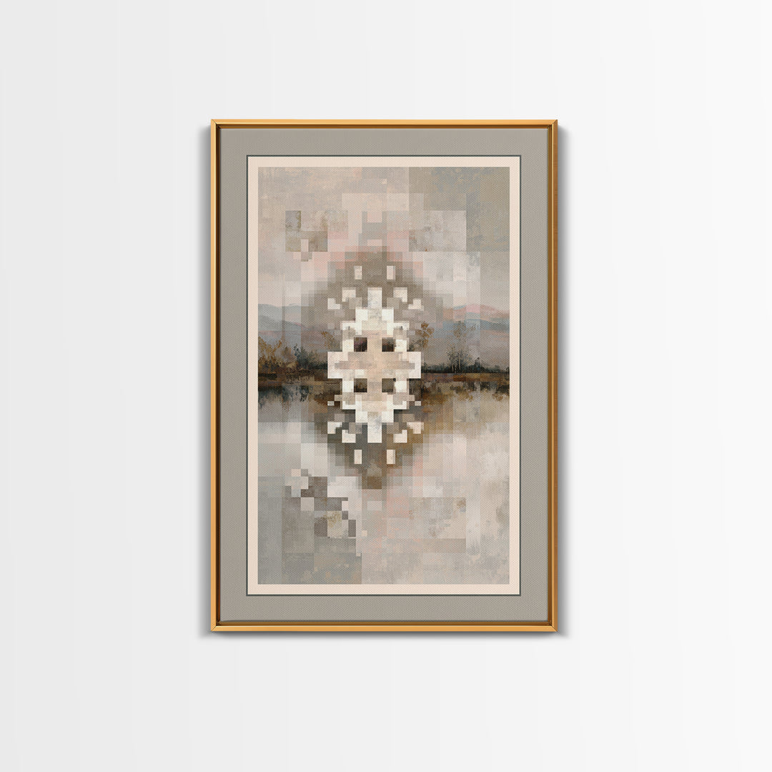 Quilt Pattern Folk Art Composition Framed Canvas Print, Bed and Breakfast Art, Contemporary Art, Living Room Decor, Fine Art, BAB-2x3-19