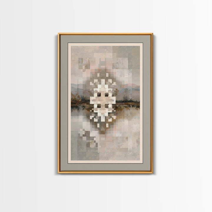Quilt Pattern Folk Art Composition Framed Canvas Print, Bed and Breakfast Art, Contemporary Art, Living Room Decor, Fine Art, BAB-2x3-19