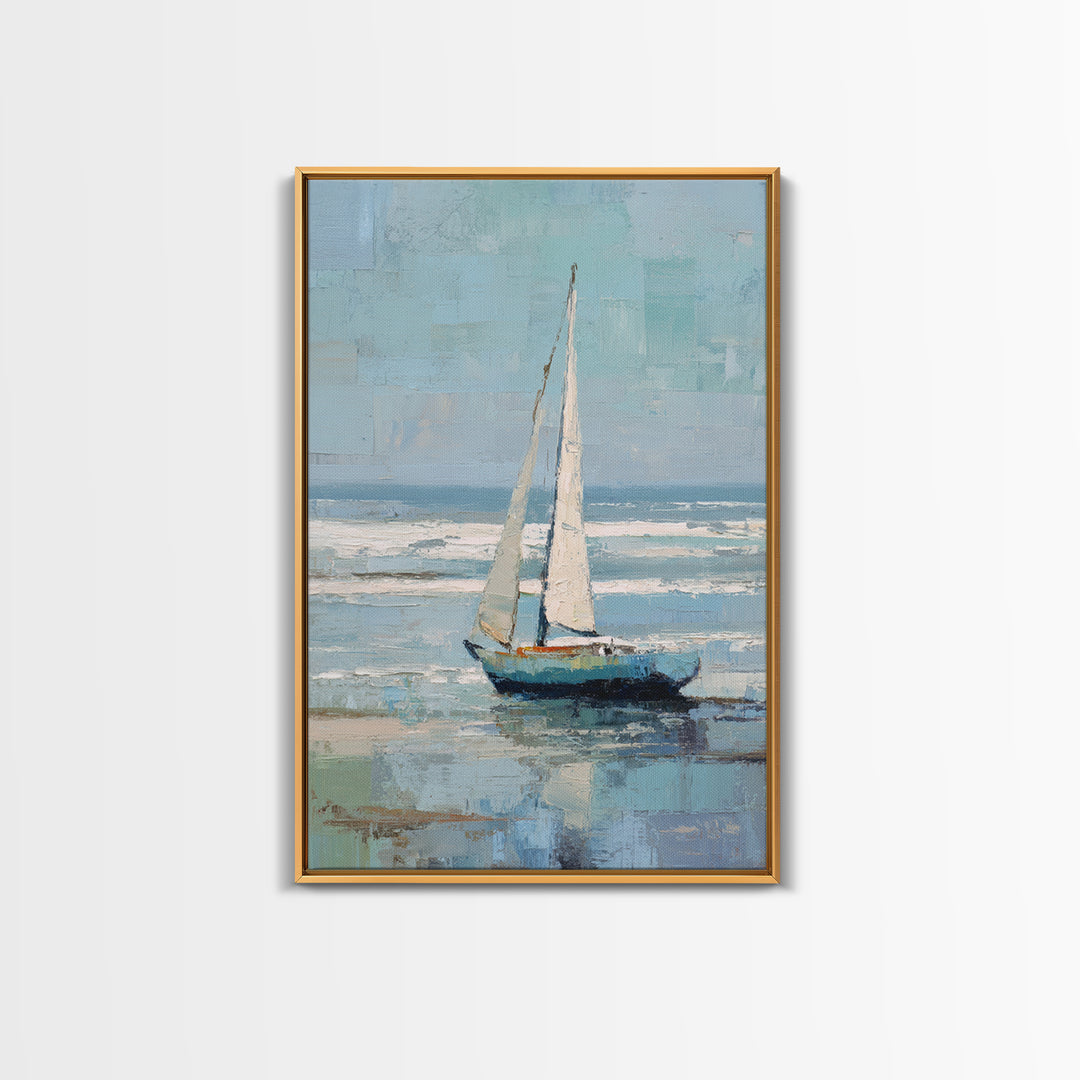 Coastal Inn Sailboat at Sunrise Framed Canvas Print, Bed and Breakfast Art, Printable, Living Room Decor, Fine Art, BAB-2x3-25