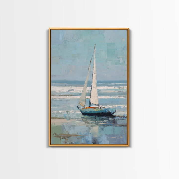 Coastal Inn Sailboat at Sunrise Framed Canvas Print, Bed and Breakfast Art, Printable, Living Room Decor, Fine Art, BAB-2x3-25