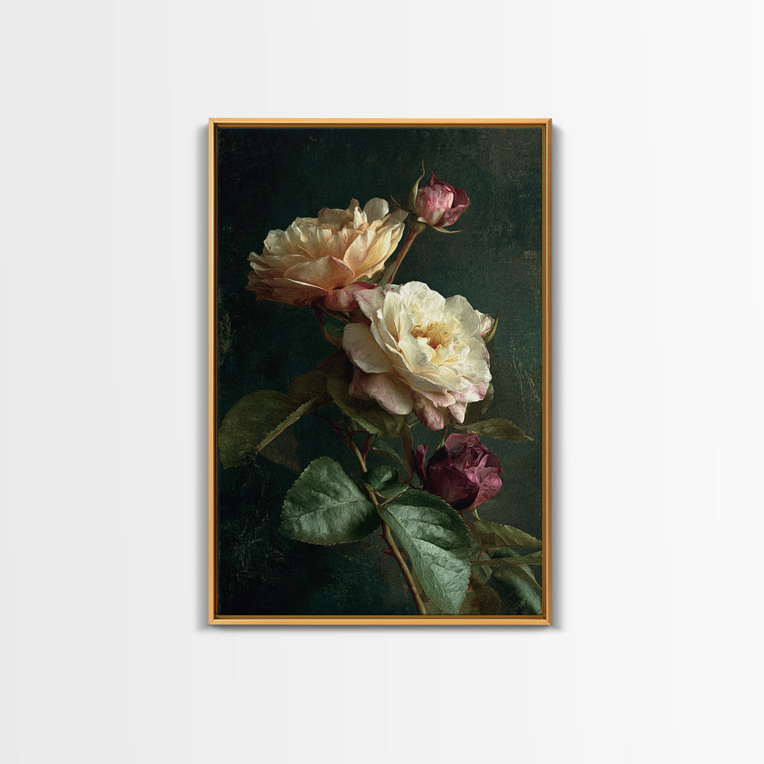 Garden Roses in Romantic Oil Paint Canvas Print, Bed and Breakfast Art, Printable Wall Art, Living Room Decor, Watercolor Art, BAB-2x3-29