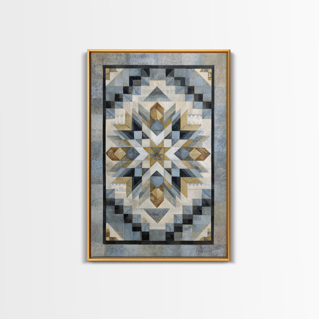 Quilt Pattern Folk Art Composition Framed Canvas Print, Bed and Breakfast Art, Abstract Art, Living Room Decor, Fine Art, BAB-2x3-43
