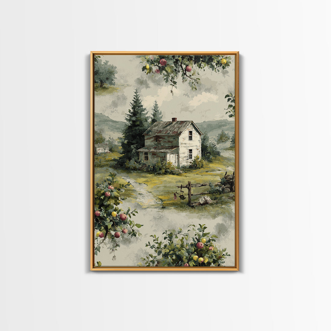 Apple Orchard Scene Canvas Print, Bed and Breakfast Art, Wood Wall Art, Living Room Decor, Fine Art, Farmhouse Wall Art, BAB-2x3-45