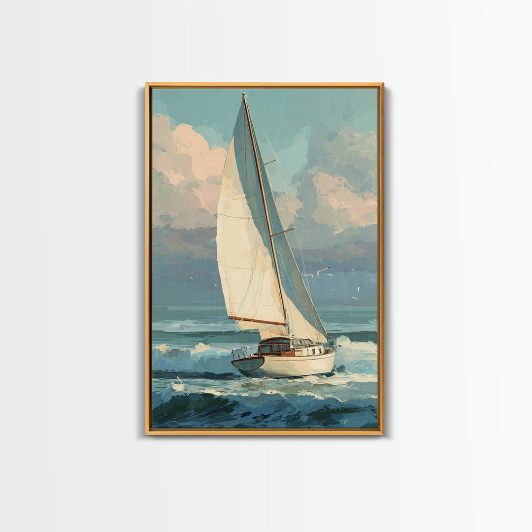 Coastal Inn Sailboat at Sunrise Canvas Print, Bed and Breakfast Art, Printable Art, Living Room Decor, Fine Art, BAB-2x3-49