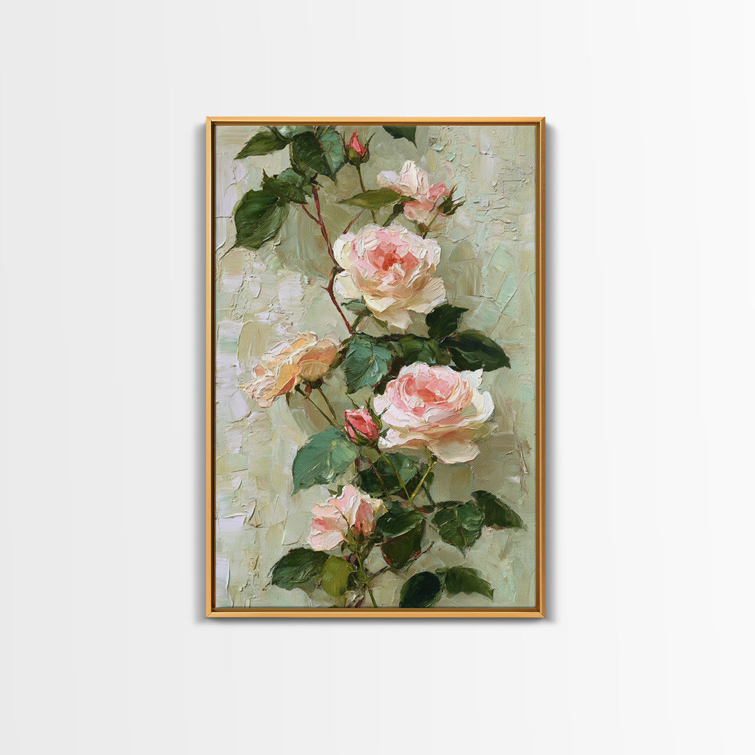Garden Roses in Romantic Oil Paint Canvas Print, Bed and Breakfast Art, Farmhouse Decor, Living Room Decor, Statement Artwork, BAB-2x3-53