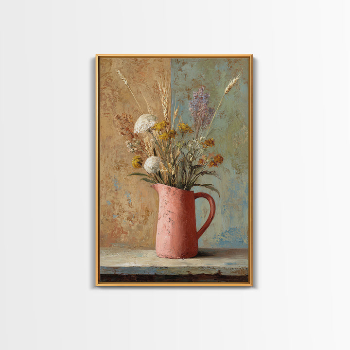 Country Wildflowers in a Chipped Ceramic Pitcher Canvas Print, Bed and Breakfast Art, Farmhouse Wall Decor, Living Room Decor, BAB-2x3-57