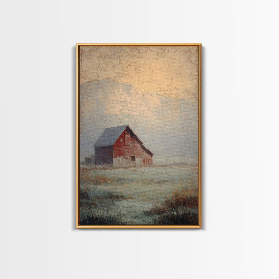Old Farmhouse Landscape Framed Canvas Print, Bed and Breakfast Art, Living Room Decor, Watercolor Art, Folk Art, BAB-2x3-63