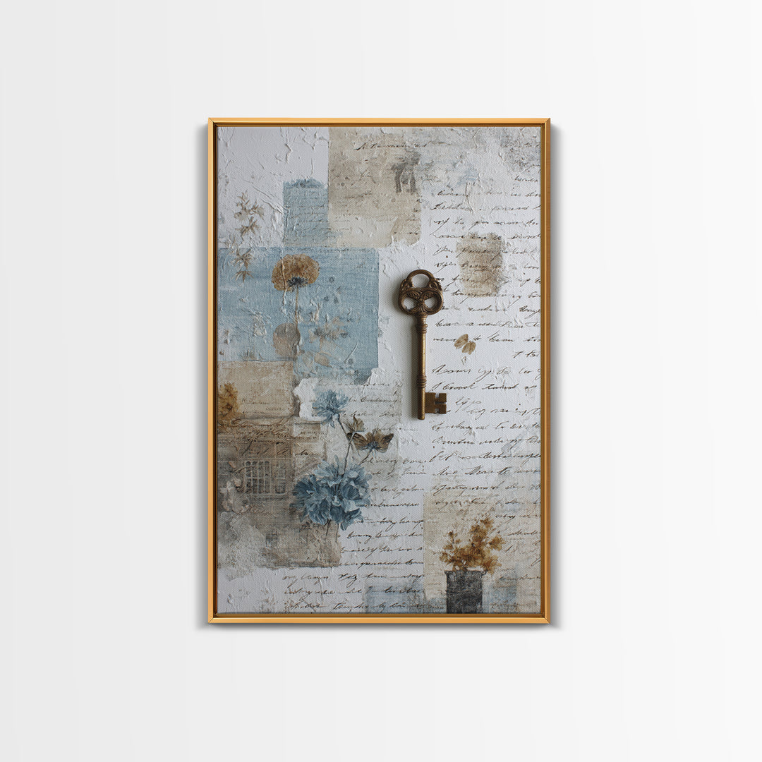 Antique Key and Handwritten Letter Arrangement Without Canvas Print, Bed and Breakfast Art, Bed, Living Room Decor, Fine Art, BAB-2x3-65