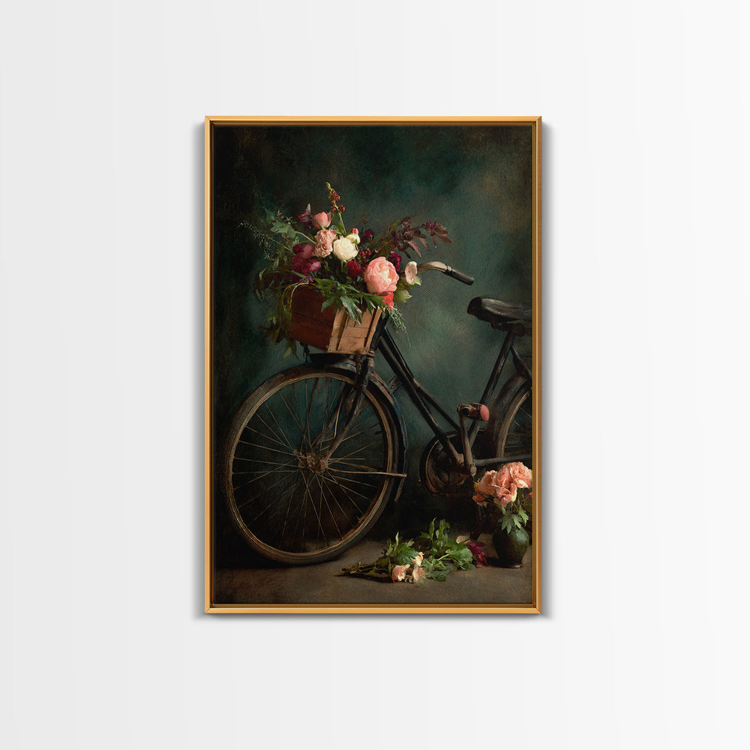 Old Bicycle with Flowers in Basket Canvas Print, Bed and Breakfast Art, Fine Art Print, Living Room Decor, Watercolor Art, BAB-2x3-7