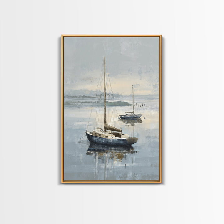 Coastal Inn Sailboat at Sunrise Framed Canvas Print, Bed and Breakfast Art, Bedroom Wall Art, Living Room Decor, Fine Art, BAB-2x3-73