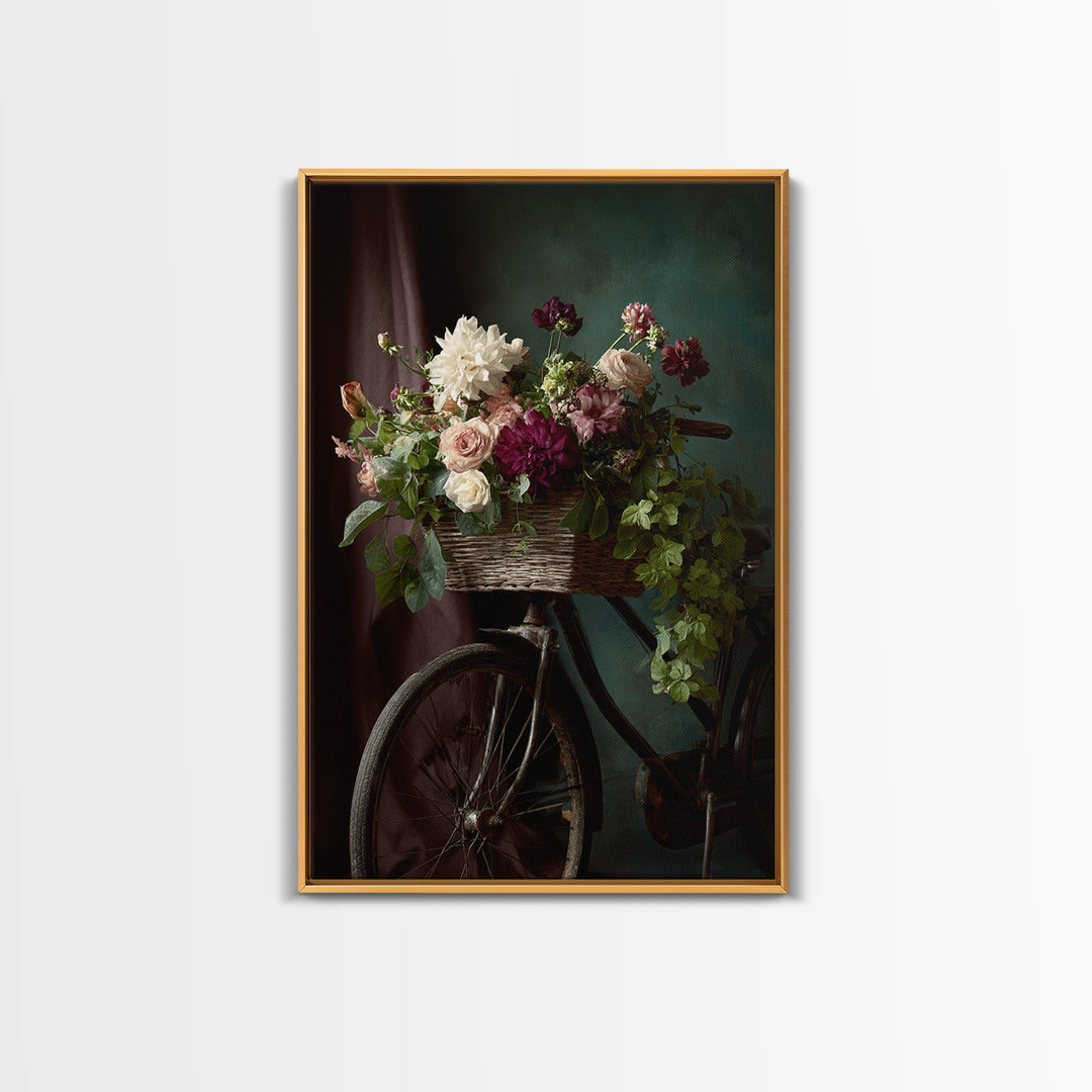 Old Bicycle with Flowers in Basket Canvas Print, Bed and Breakfast Art, Printable Art, Living Room Decor, Watercolor Art, BAB-2x3-79