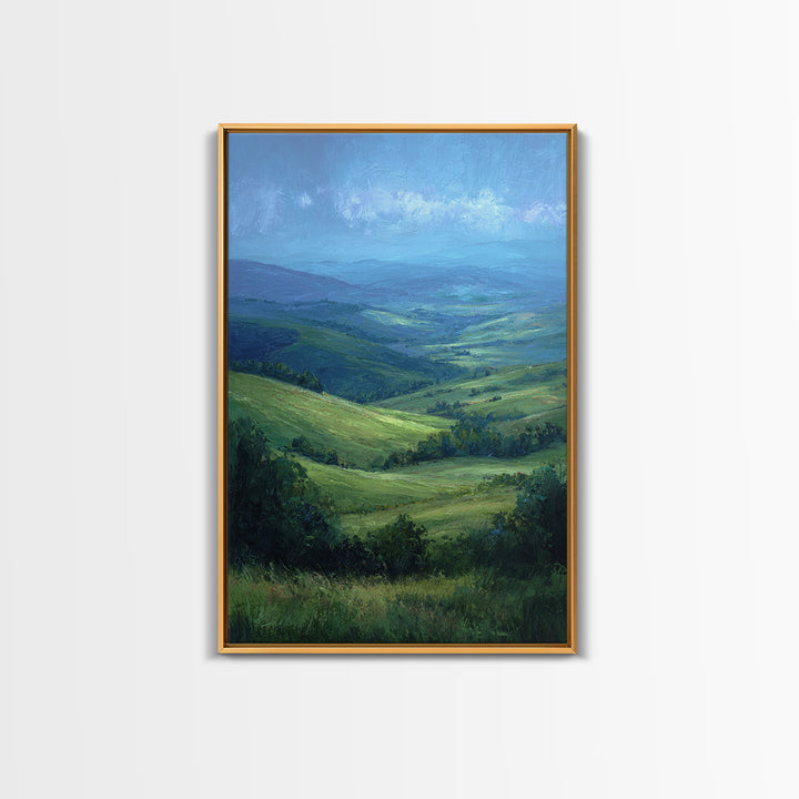 Classic Landscape with Rolling Green Hills Framed Canvas Print, Bed and Breakfast Art, Bedroom Art, Living Room Decor, Fine Art, BAB-2x3-8