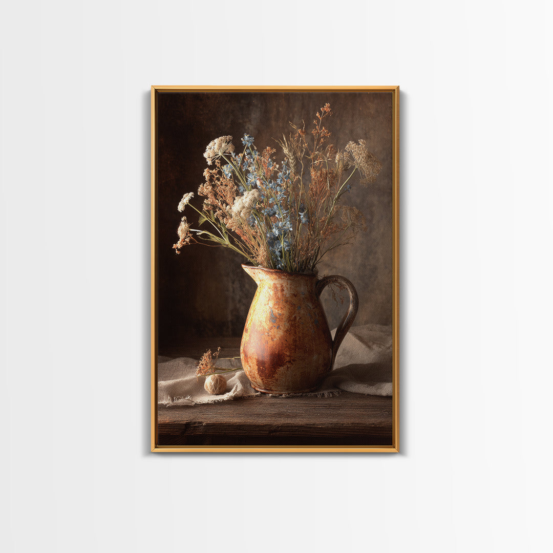 Country Wildflowers in a Chipped Ceramic Pitcher Canvas Print, Bed and Breakfast Art, Farmhouse Wall Decor, Living Room Decor, BAB-2x3-81