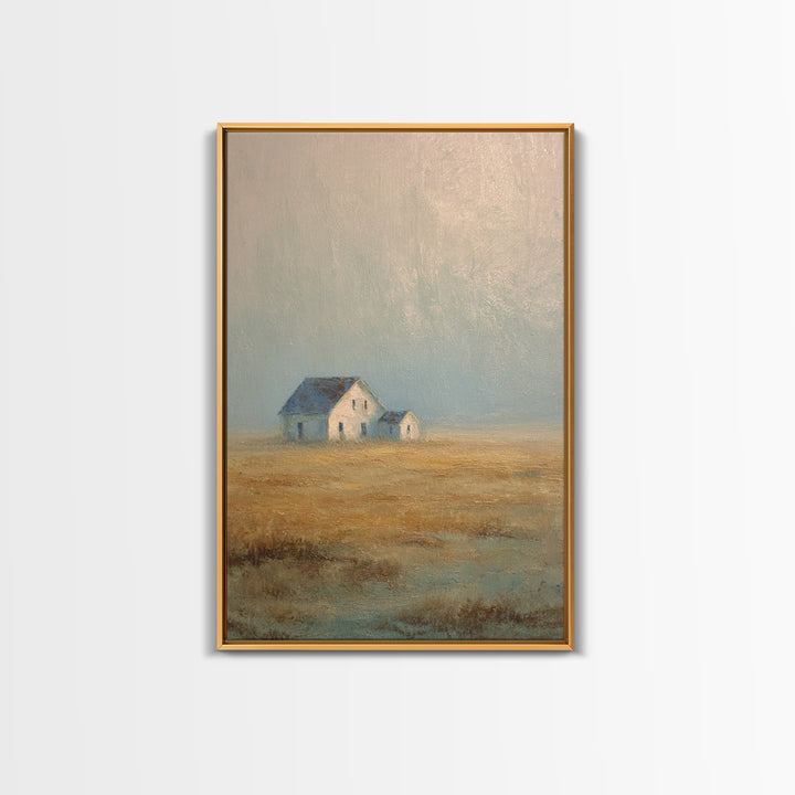Old Farmhouse Landscape Framed Canvas Print, Bed and Breakfast Art, Coffee Wall Art, Living Room Decor, Oil Painting, BAB-2x3-87