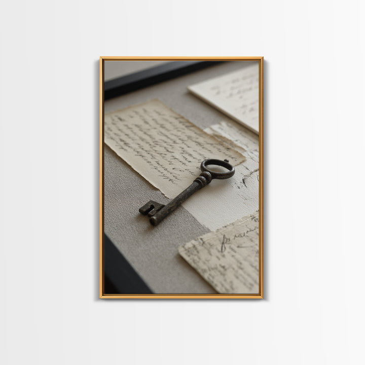 Antique Key and Handwritten Letter Arrangement Without Canvas Print, Bed and Breakfast Art, Coffee Art, Living Room Decor, BAB-2x3-89