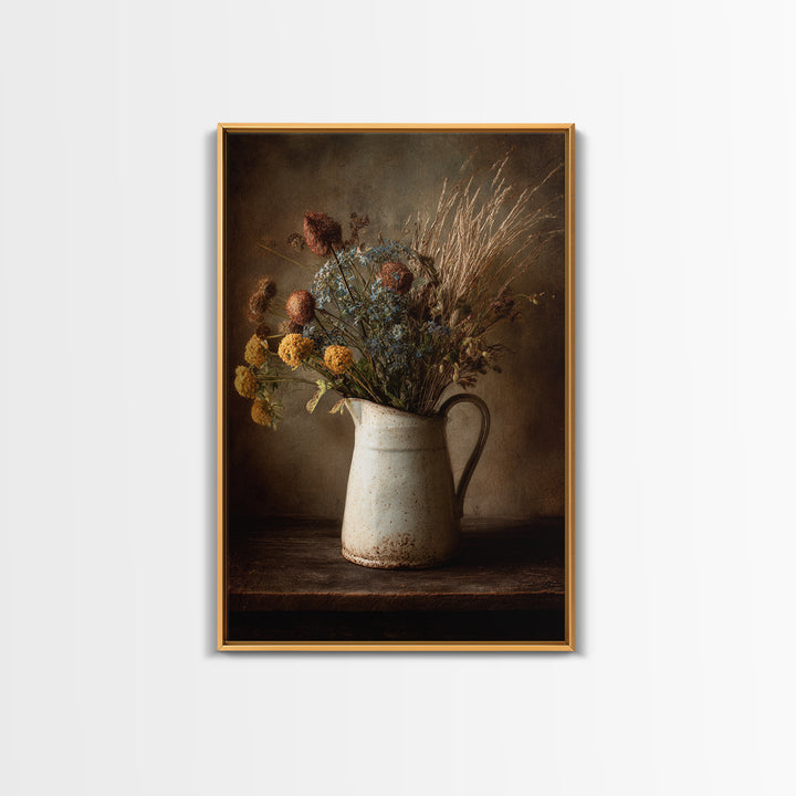 Country Wildflowers in a Chipped Ceramic Pitcher Canvas Print, Bed and Breakfast Art, Canvas Wall Art, Living Room Decor, BAB-2x3-9