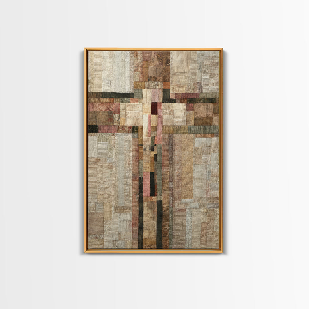 Quilt Pattern Folk Art Composition Canvas Print, Bed and Breakfast Art, Folk Art, Living Room Decor, Fine Art, BAB-2x3-91