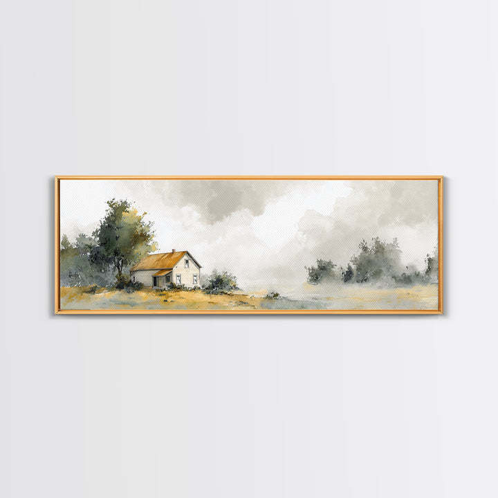 Old Farmhouse Landscape Framed Canvas Print, Bed and Breakfast Art, Room Decor, Living Room Decor, Fine Art, BAB-3x1-23