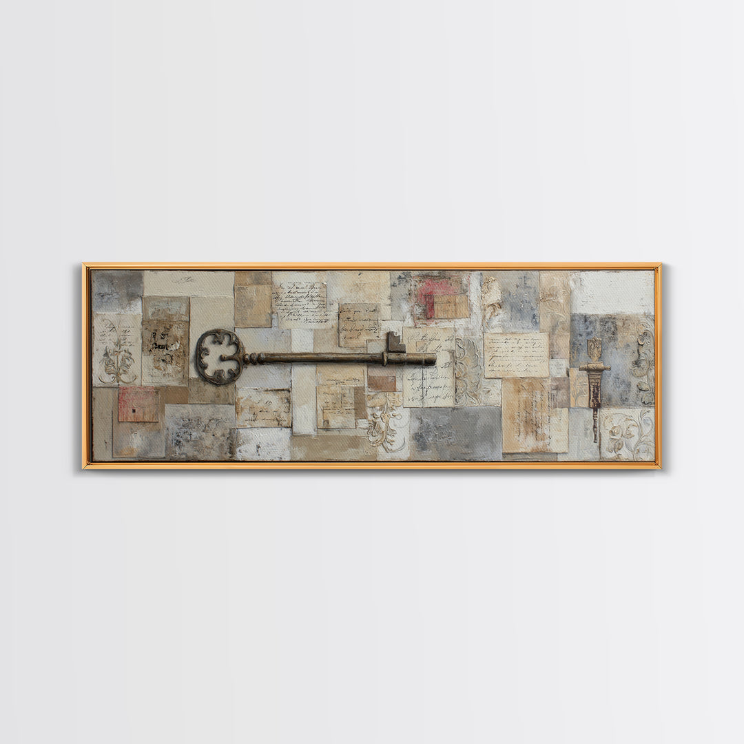 Antique Key and Handwritten Letter Arrangement Without Canvas Print, Bed and Breakfast Art, Bedroom Prints, Living Room Decor, BAB-3x1-25