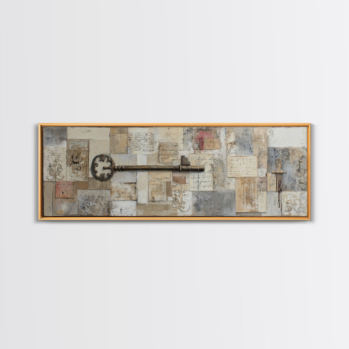 Antique Key and Handwritten Letter Arrangement Without Canvas Print, Bed and Breakfast Art, Bedroom Prints, Living Room Decor, BAB-3x1-25