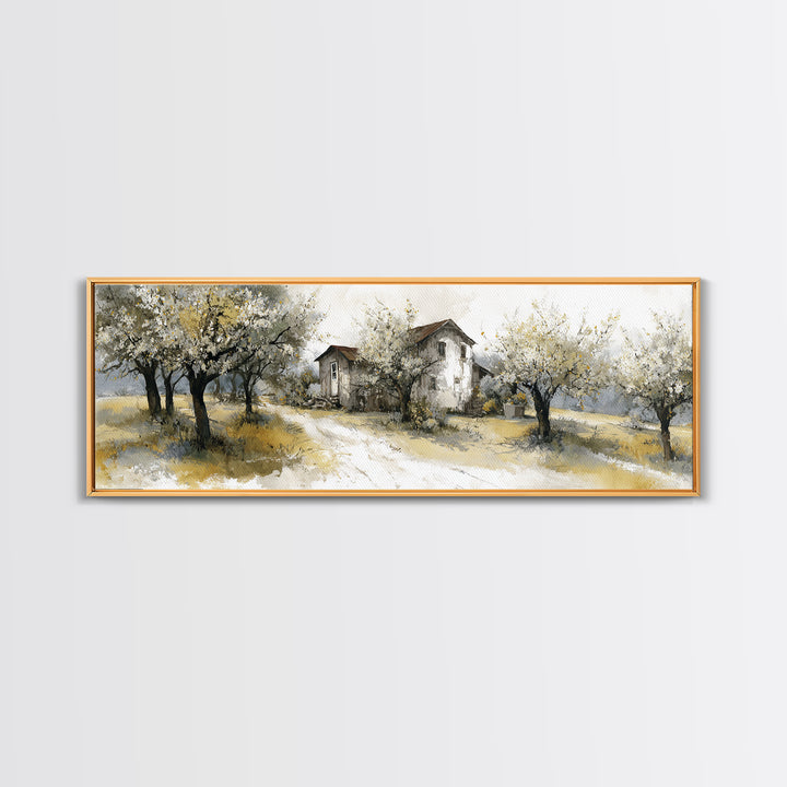Apple Orchard Scene Canvas Print, Bed and Breakfast Art, Farmhouse Wall Decor, Living Room Decor, Oil Painting, BAB-3x1-29