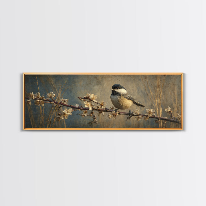 Small Bird on a Flowering Branch Canvas Print, Bed and Breakfast Art, Print, Living Room Decor, Watercolor Art, BAB-3x1-30
