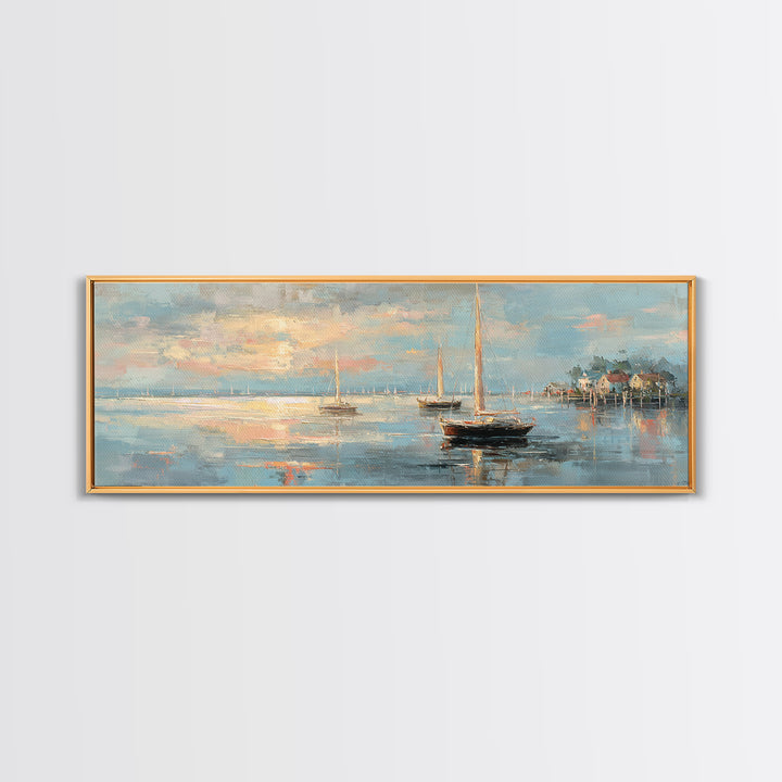 Coastal Inn Sailboat at Sunrise Canvas Print, Bed and Breakfast Art, Above Bed Decor, Living Room Decor, Fine Art, BAB-3x1-33