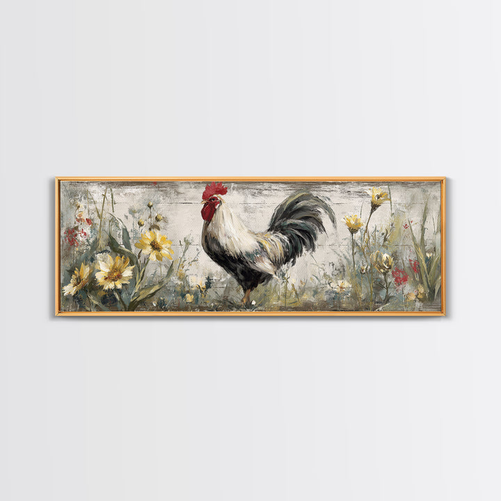 Rooster and Wildflower Country Portrait Canvas Print, Bed and Breakfast Art, Minimalist Decor, Living Room Decor, Oil Painting, BAB-3x1-35