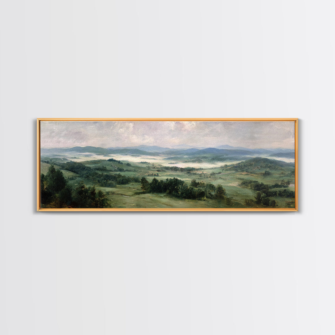 Classic Landscape with Rolling Green Hills Canvas Print, Bed and Breakfast Art, Neutral Decor, Living Room Decor, Oil Painting, BAB-3x1-40