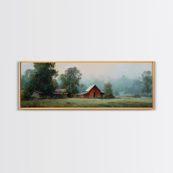 Old Farmhouse Landscape Framed Canvas Print, Bed and Breakfast Art, Digital Art, Living Room Decor, Fine Art, BAB-3x1-47