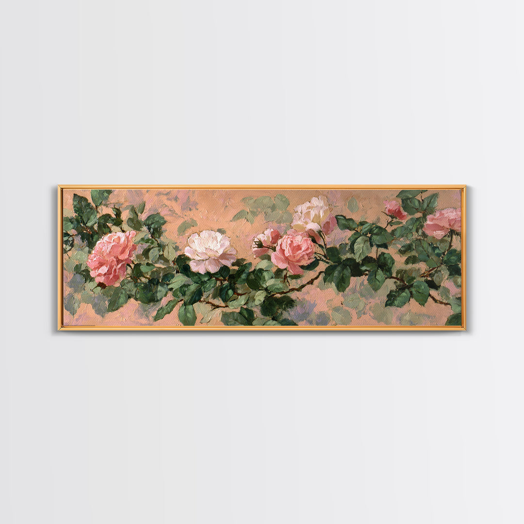 Garden Roses in Romantic Oil Paint Canvas Print, Bed and Breakfast Art, Bedroom Art, Living Room Decor, Watercolor Art, BAB-3x1-61