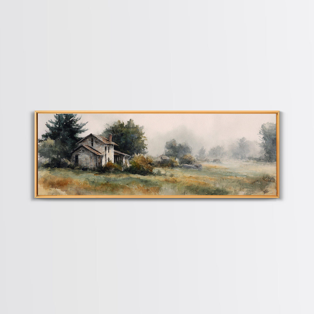 Old Farmhouse Landscape Canvas Print, Bed and Breakfast Art, Digital Art, Living Room Decor, Fine Art, Bedroom Wall Art, BAB-3x1-95