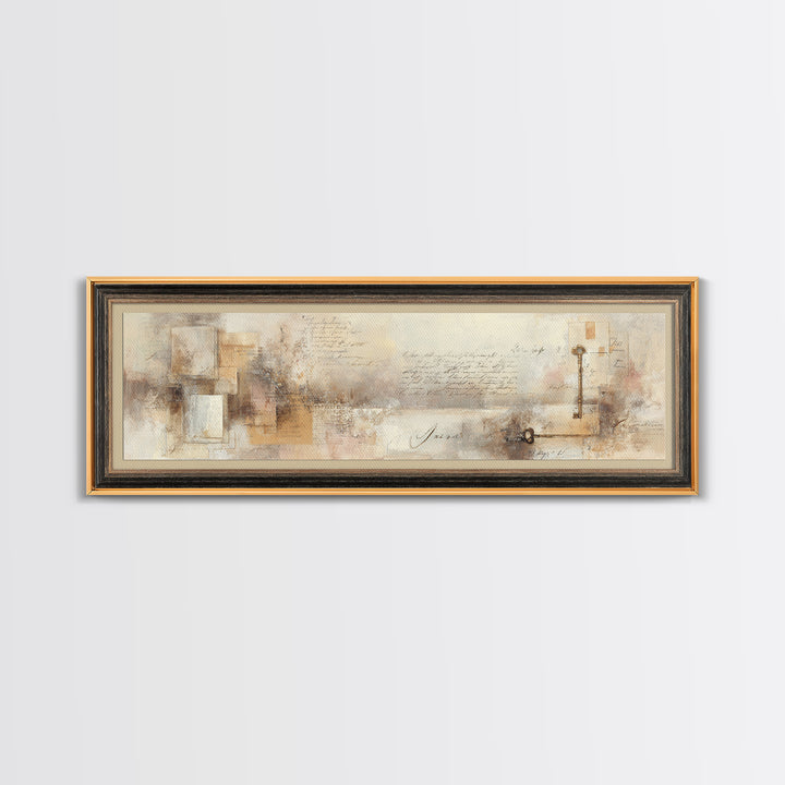 Antique Key and Handwritten Letter Arrangement Without Canvas Print, Bed and Breakfast Art, Luxury Decor, Living Room Decor, BAB-3x1-97