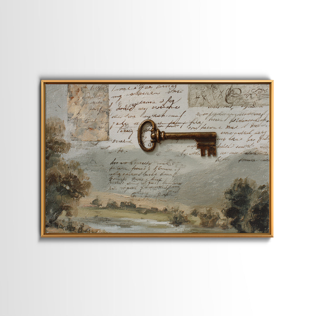 Antique Key and Handwritten Letter Arrangement Without Canvas Print, Bed and Breakfast Art, Coffee Art, Living Room Decor, BAB-3x2-13