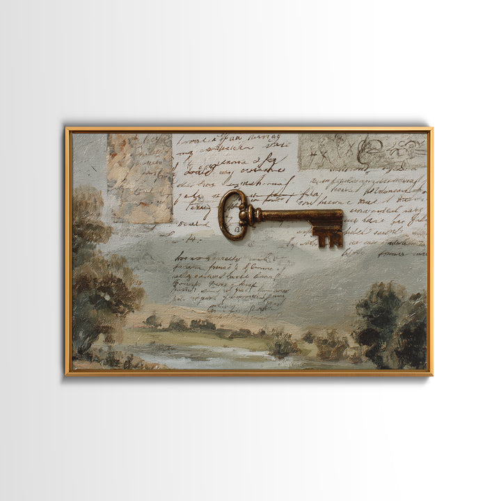 Antique Key and Handwritten Letter Arrangement Without Canvas Print, Bed and Breakfast Art, Coffee Art, Living Room Decor, BAB-3x2-13