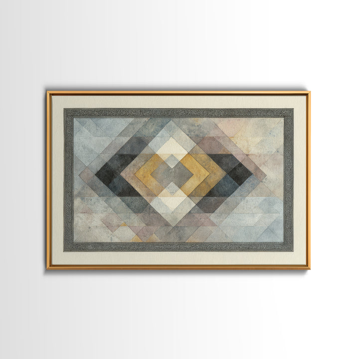 Quilt Pattern Folk Art Composition Framed Canvas Print, Bed and Breakfast Art, Bedroom Wall Art, Living Room Decor, Fine Art, BAB-3x2-15