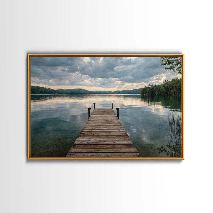Quiet Lake Dock at Early Morning Framed Canvas Print, Bed and Breakfast Art, Canvas Wall Art, Living Room Decor, Fine Art, BAB-3x2-2
