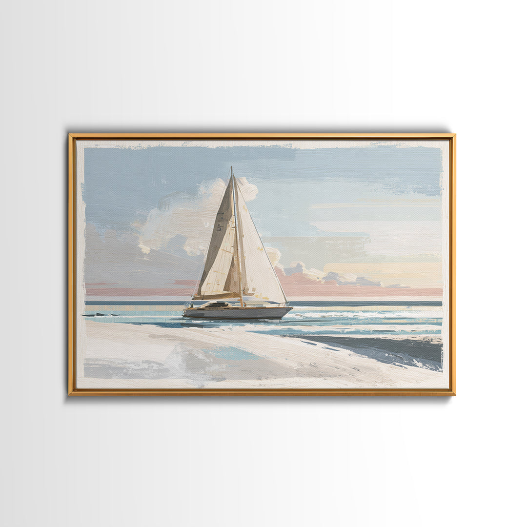 Coastal Inn Sailboat at Sunrise Canvas Print, Bed and Breakfast Art, Farmhouse Wall Art, Living Room Decor, Fine Art, BAB-3x2-21