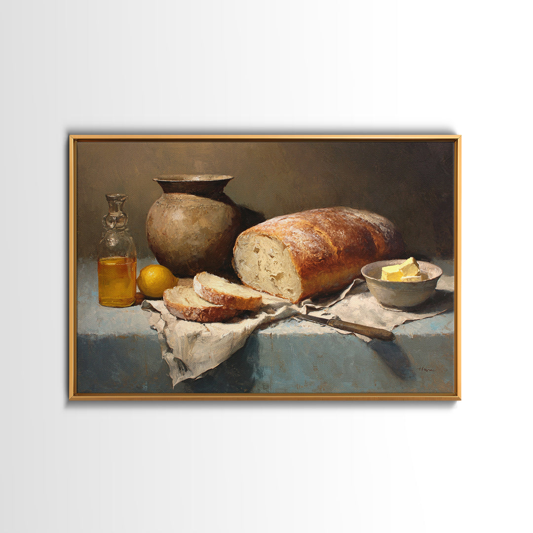 Freshly Baked Bread Framed Canvas Print, Bed and Breakfast Art, Farmhouse Wall Art, Living Room Decor, Fine Art, BAB-3x2-24