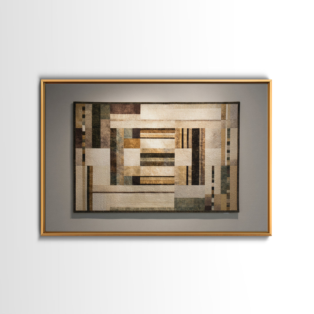 Quilt Pattern Folk Art Composition Framed Canvas Print, Bed and Breakfast Art, Contemporary Art, Living Room Decor, Fine Art, BAB-3x2-39
