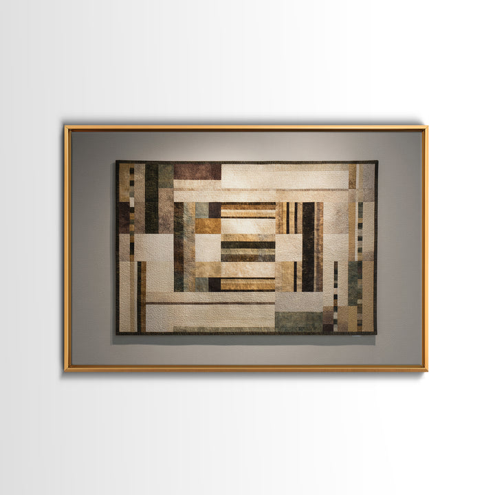 Quilt Pattern Folk Art Composition Framed Canvas Print, Bed and Breakfast Art, Contemporary Art, Living Room Decor, Fine Art, BAB-3x2-39
