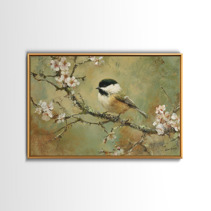 Small Bird on a Flowering Branch Canvas Print, Bed and Breakfast Art, Bedroom Wall Art, Living Room Decor, Watercolor Art, BAB-3x2-42