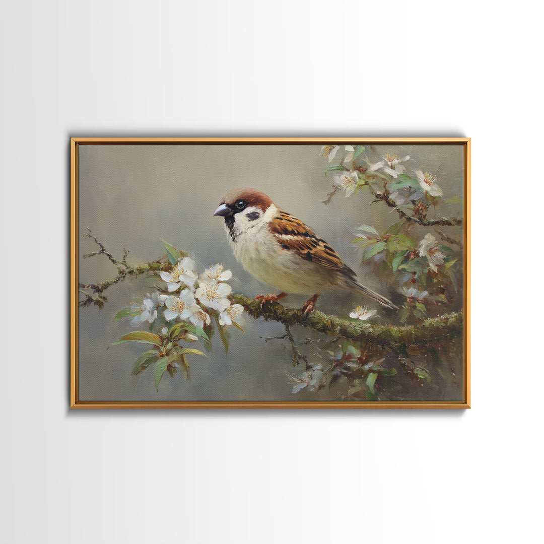 Small Bird on a Flowering Branch Canvas Print, Bed and Breakfast Art, Bedroom Wall Art, Living Room Decor, Watercolor Art, BAB-3x2-66