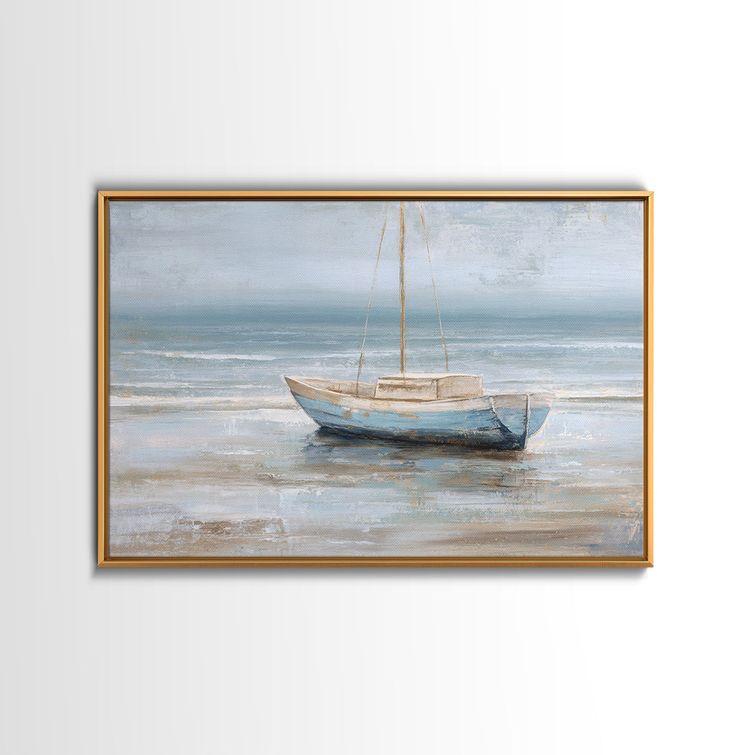 Coastal Inn Sailboat at Sunrise Framed Canvas Print, Bed and Breakfast Art, Gallery Decor, Living Room Decor, Fine Art, BAB-3x2-69